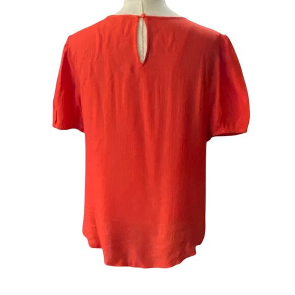 Lulus Sophisticated Sweetheart Red Orange Pleated Puff Sleeve Top NEW Size SMALL - Picture 5 of 11